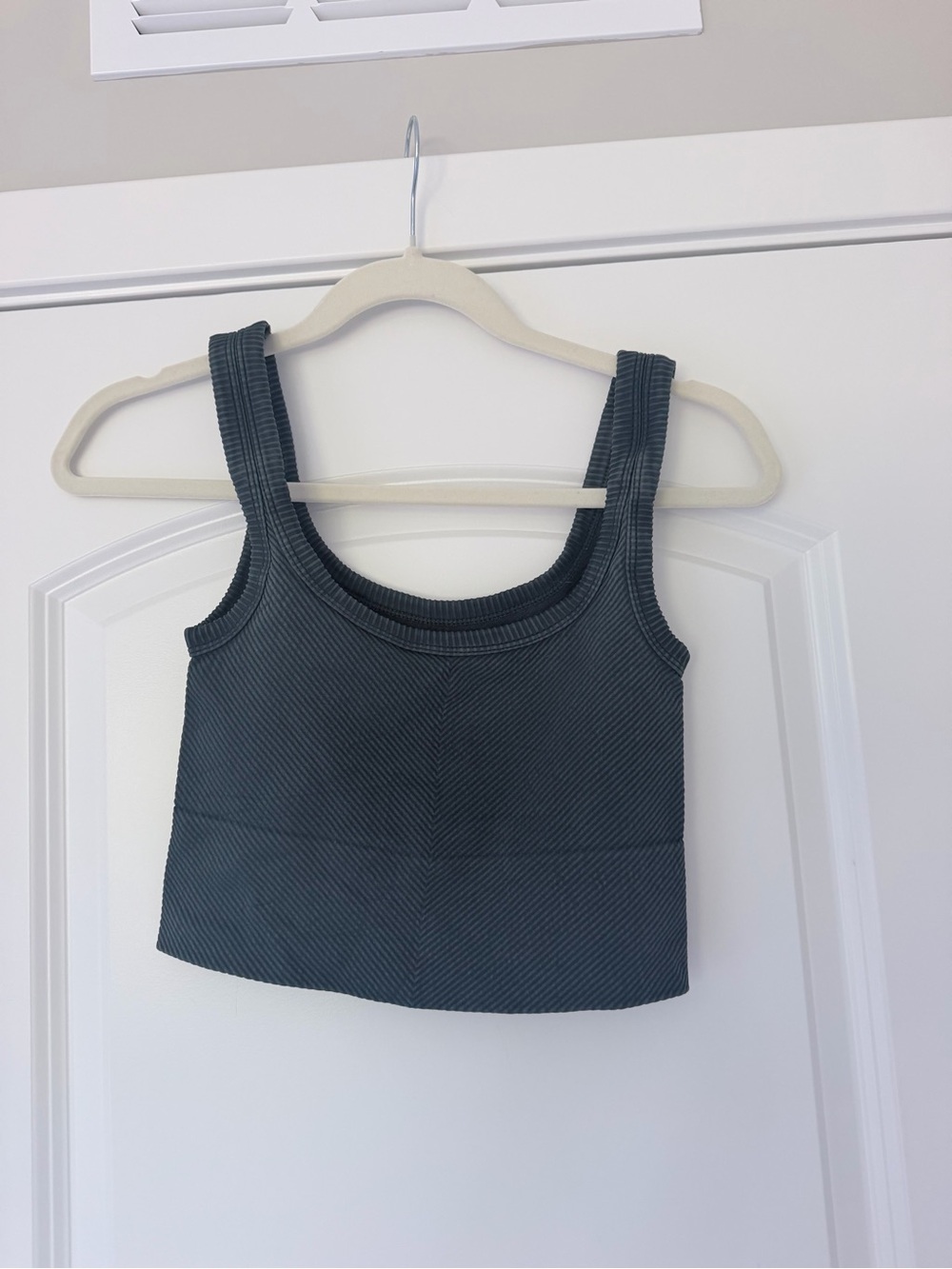 Nikibiki Ribbed Square Neck Crop Tank Top - Charcoal